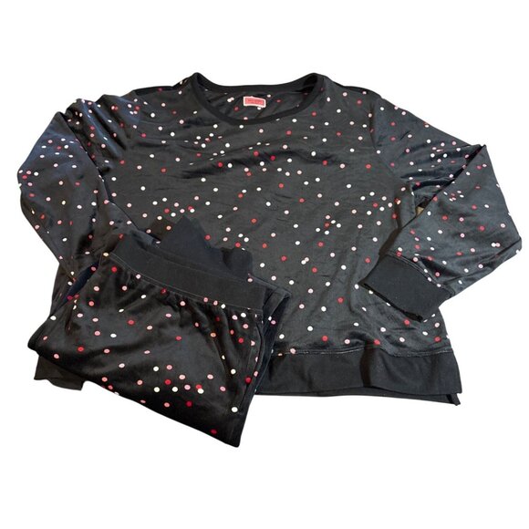 Kate Spade New York Pajamas Womens XXL Black & Red Polka Dot Velour Knit - Picture 1 of 7